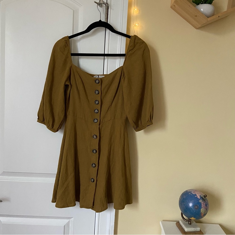 Zara Cottagecore Elegant Goldenrod Yellow Button-Down Dress